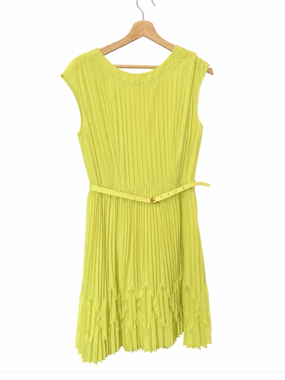 Ted Baker Lime Green Yellow Pleated Dress Size 2 Chic Designer Occasion Dress